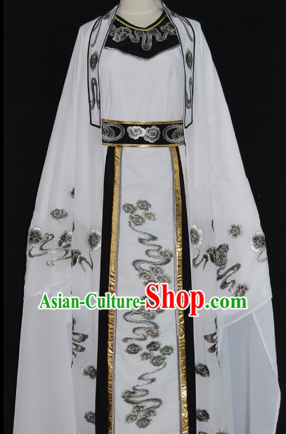 Traditional Chinese Beijing Opera Niche Costume Scholar Embroidery White Robe for Adults