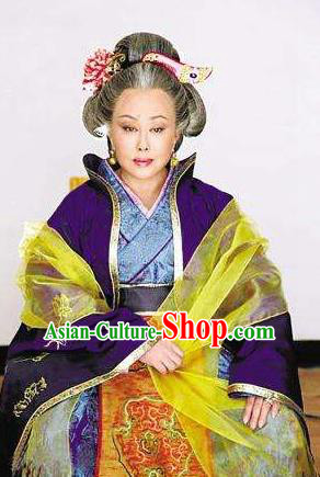 Ancient Chinese Tang Dynasty Empress Wu Meiniang Hanfu Purple Dress Replica Costume for Women