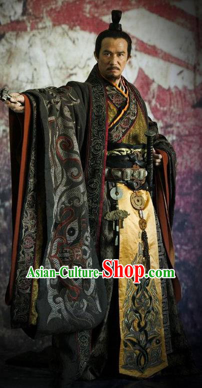 Chinese Ancient Warring States Time Theatre Emperor Embroidered Costume for Men