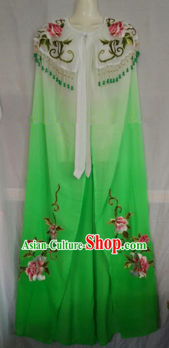 Traditional Chinese Beijing Opera Green Embroidered Cloak Professional Peking Opera Diva Clothing