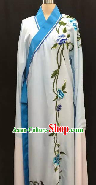 Top Grade Chinese Beijing Opera Embroidered Light Blue Sleeve Robe Peking Opera Niche Costume for Adults