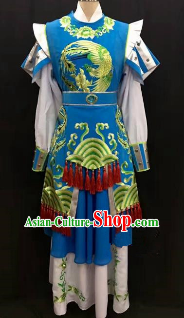 Traditional Chinese Beijing Opera Martial Lady Costume Professional Peking Opera Blue Clothing