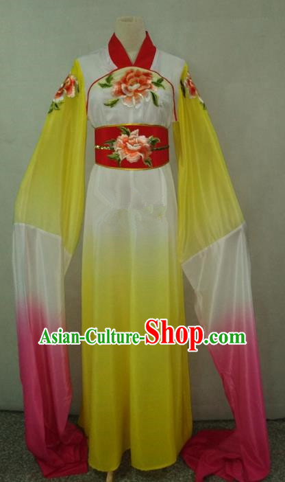 Top Grade Chinese Beijing Opera Actress Water Sleeve Yellow Dress China Peking Opera Diva Embroidered Costume