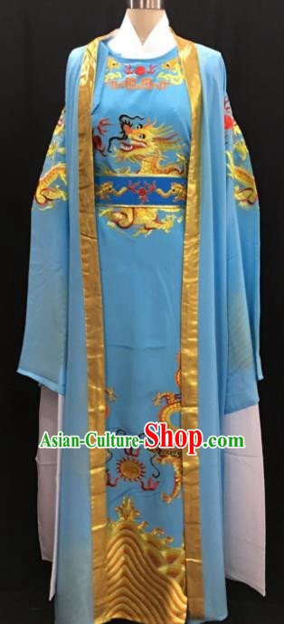 Chinese Beijing Opera Prince Blue Costume Peking Opera Niche Embroidery Robe for Adults