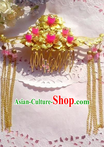 Chinese Ancient Princess Hair Accessories Tassel Hairpins Golden Hair Comb for Women