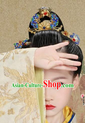 Chinese Ancient Imperial Consort Hair Accessories Cloisonn Phoenix Coronet Hairpins Complete Set for Women