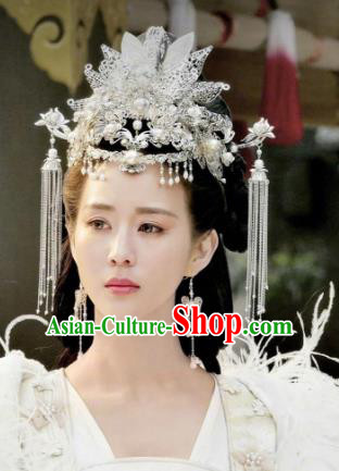 Chinese Ancient Hair Accessories Hanfu Argent Phoenix Coronet Hairpins Complete Set for Women