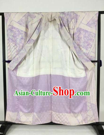 Japan Traditional Kimonos Palace Furisode Kimono Ancient Lilac Yukata Dress Formal Costume for Women