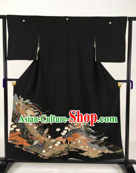 Japanese Samurai Palace Black Kimonos Traditional Wafuku Hakama Yukata Robe Costume for Men