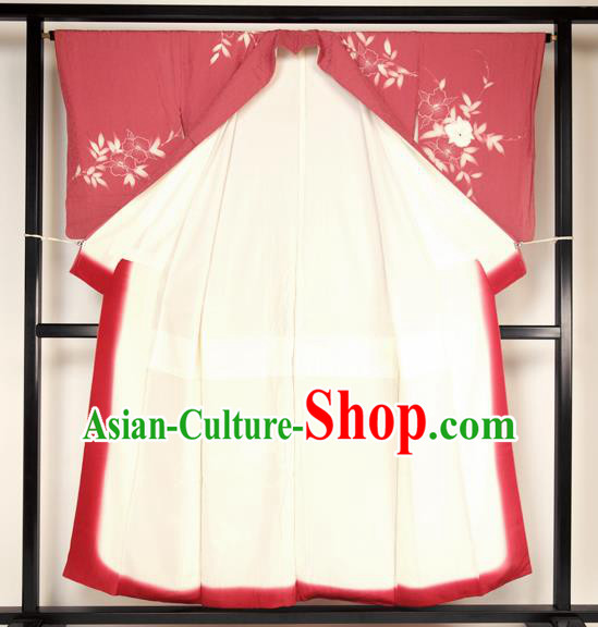 Ancient Japanese Red Furisode Kimonos Traditional Female Yukata Dress Formal Costume for Women