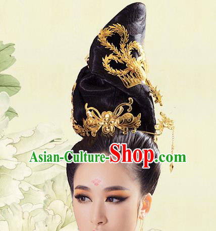 Asian Chinese Tang Dynasty Palace Lady Wigs Ancient Fairy Hair Accessories for Women