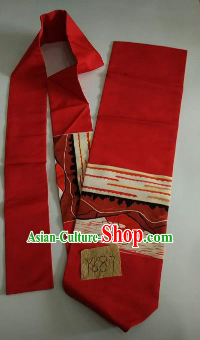 Japanese Traditional Embroidered Brocade Waistband Kimono Yukata Dress Red Belts for Women