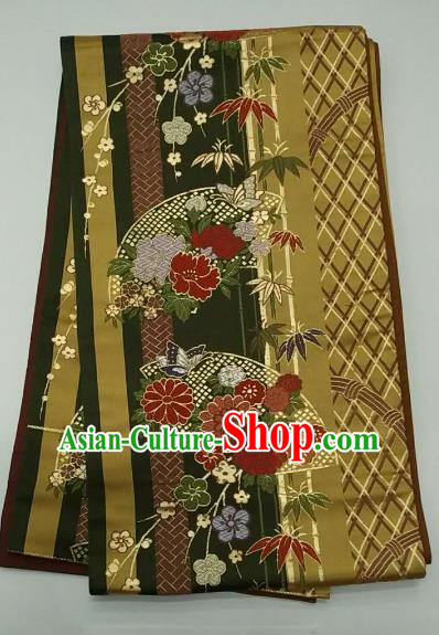 Japanese Traditional Waistband Kimono Yukata Dress Wafuku Embroidered Flowers Brocade Belts for Women