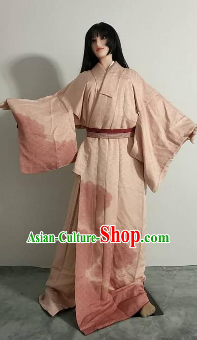 Ancient Japanese Geisha Garment Palace Pink Furisode Kimonos Traditional Yukata Dress Costume for Women