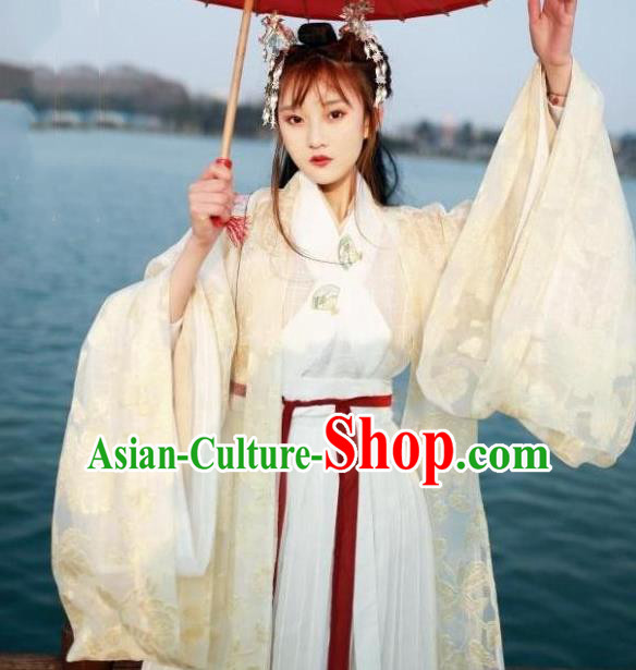Chinese Jin Dynasty Princess Costume Ancient Fairy Embroidered Hanfu Dress for Women