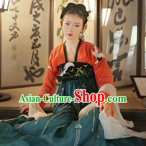 Chinese Ancient Tang Dynasty Royal Princess Costume Embroidered Hanfu Dress for Women