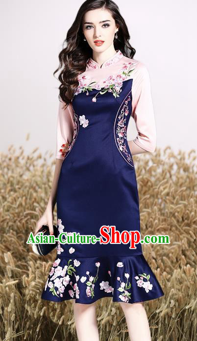 Chinese National Costume Cheongsam Embroidered Dress Tang Suit Qipao for Women