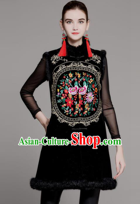Chinese National Costume Tang Suit Vests Traditional Embroidered Peony Waistcoat for Women
