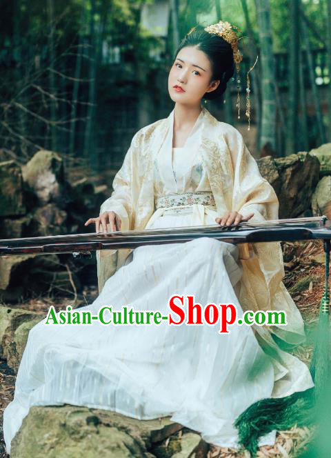 Chinese Ancient Princess Tang Dynasty Palace Lady Embroidered Hanfu Dress Costume for Women