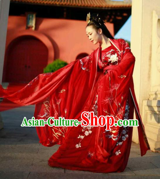 Chinese Ancient Embroidered Wedding Costume Tang Dynasty Princess Embroidered Hanfu Dress for Women