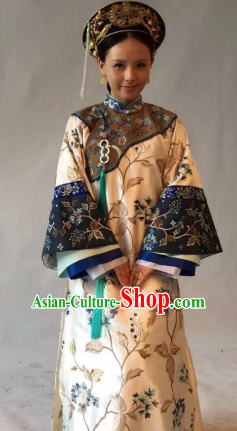 Chinese Traditional Historical Costume China Qing Dynasty Kangxi Imperial Concubine Embroidered Clothing