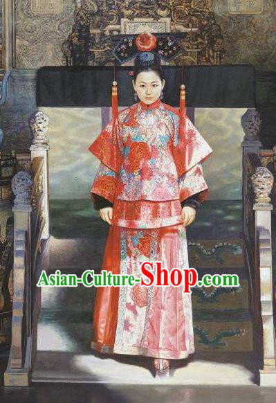 Chinese Ancient Manchu Lady Historical Costume China Qing Dynasty Xiaozhuang Empress Clothing