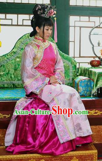 Chinese Ancient Shunzhi Imperial Concubine Dong Historical Replica Costume China Qing Dynasty Manchu Lady Embroidered Clothing