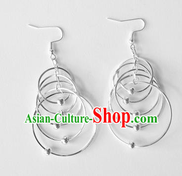 Traditional Chinese Miao Nationality Sliver Earrings Hmong Accessories Eardrop for Women