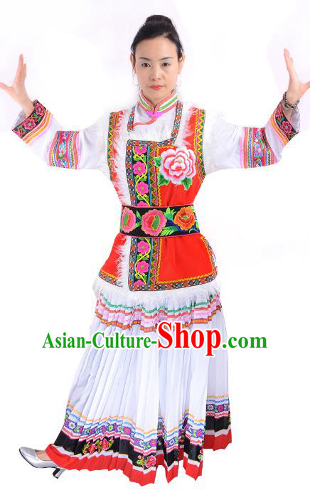 Traditional Chinese Pumi Nationality Dance Costume Chinese Bai Ethnic Minority Embroidered Clothing for Women