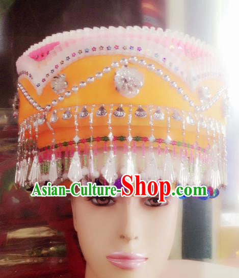 Traditional Chinese Bai Nationality Hair Accessories Tassel Hats Yi Ethnic Minority Headwear for Women