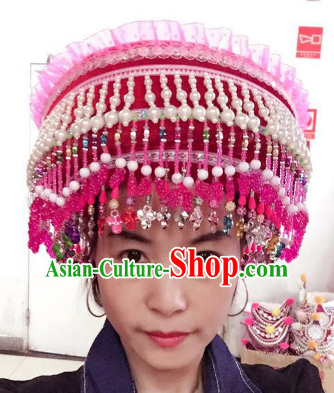 Traditional Chinese Bai Nationality Hair Accessories Female Pearls Hats Yi Ethnic Minority Headwear for Women