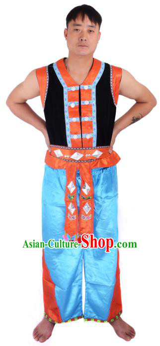 Traditional Chinese Zhuang Nationality Dance Costume China Ethnic Minority Folk Dance Clothing for Men