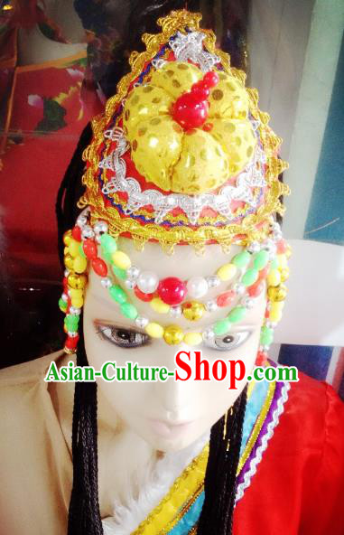 Traditional Chinese Zang Nationality Hair Accessories Dance Hats Tibetan Ethnic Minority Headwear for Women