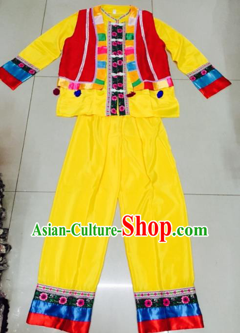 Traditional Chinese Dai Nationality Costume Ethnic Folk Dance Embroidered Clothing for Men