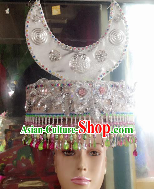 Traditional Chinese Miao Nationality Wedding Hair Accessories Hmong Ethnic Minority Hats Headwear for Women