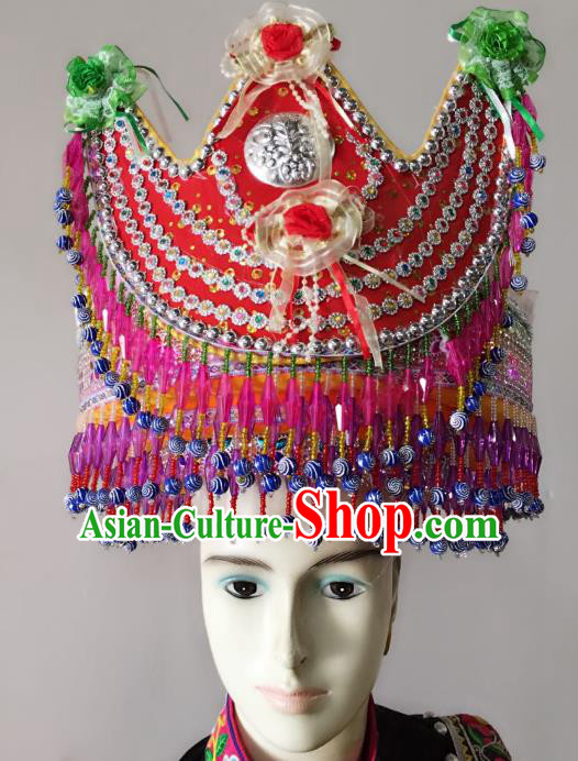 Traditional Chinese Yi Nationality Minority Tassel Hats Hair Accessories Ethnic Headwear for Women