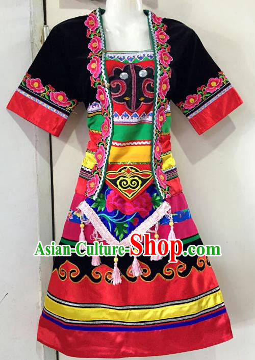 Traditional Chinese Hani Nationality Dance Costume Folk Dance Ethnic Dress Clothing for Women