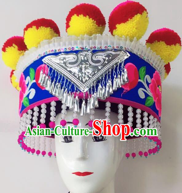 Traditional Chinese Handmade Yi Nationality Tassel Hair Accessories Ethnic Hats Headwear for Women