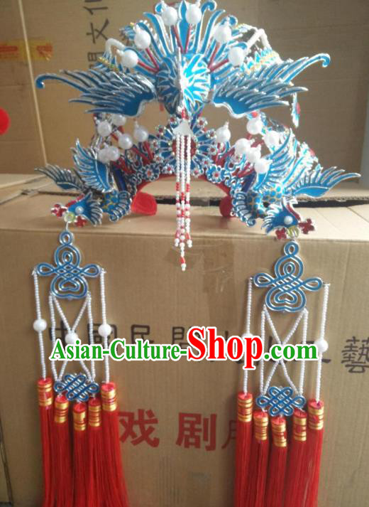Traditional Chinese Beijing Opera Wedding Hair Accessories Bride Phoenix Coronet Ancient China Peking Opera Hats Headwear