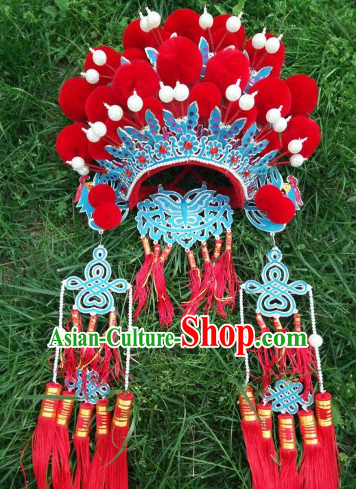 Traditional Chinese Beijing Opera Bride Red Venonat Phoenix Coronet Peking Opera Actress Headwear