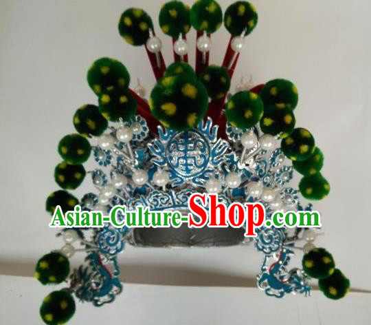 Traditional Chinese Beijing Opera Takefu Green Venonat Hats Peking Opera Warrior Headwear