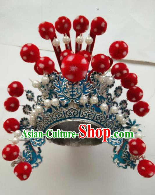 Traditional Chinese Beijing Opera Takefu Red Venonat Hats Peking Opera Warrior Headwear