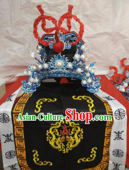 Traditional Chinese Beijing Opera General Black Hats Peking Opera Military Officer Headwear