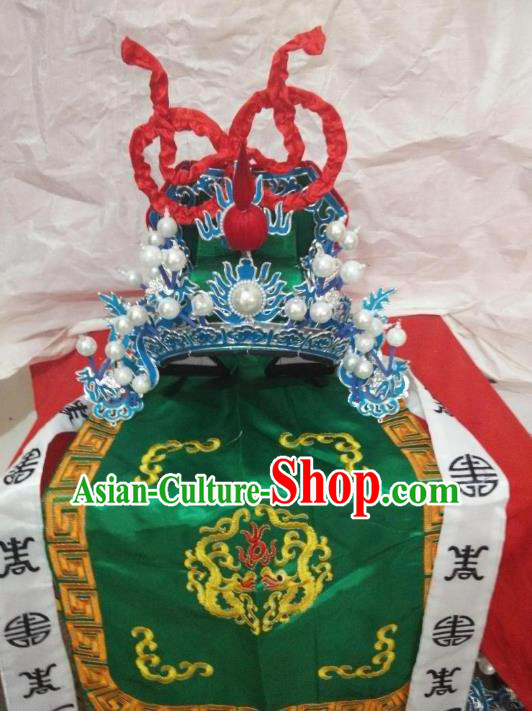 Traditional Chinese Beijing Opera General Green Hats Peking Opera Military Officer Headwear