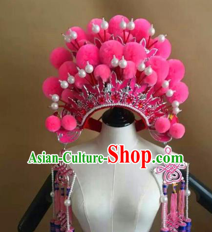 Traditional Chinese Beijing Opera Diva Pink Venonat Phoenix Coronet Peking Opera Actress Hats Headwear