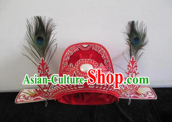 Traditional Chinese Beijing Opera Scholar Red Hats Peking Opera Niche Bridegroom Headwear