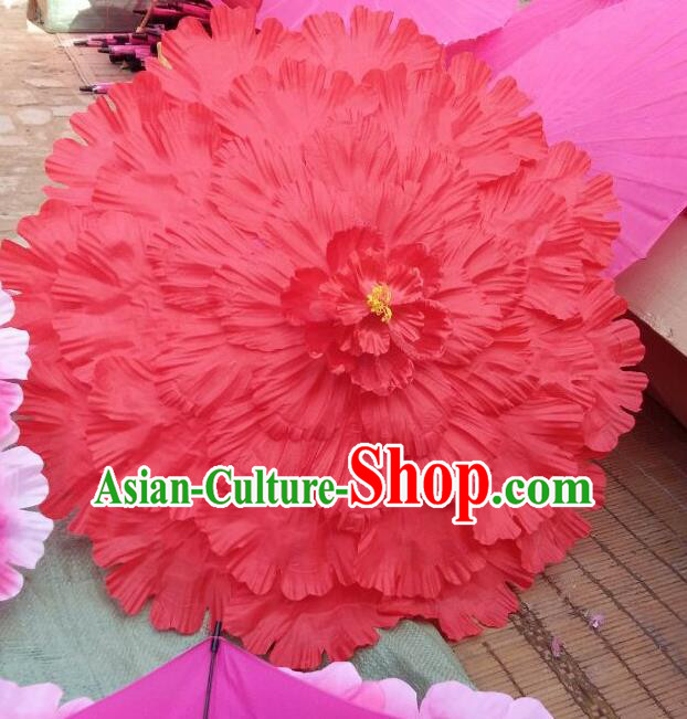 Chinese Folk Dance Props Accessories Stage Performance Red Peony Umbrellas for Women