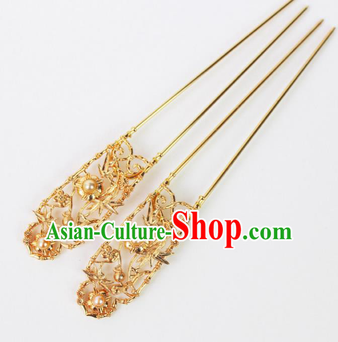 Chinese Ancient Handmade Hair Accessories Golden Hanfu Hairpins for Women