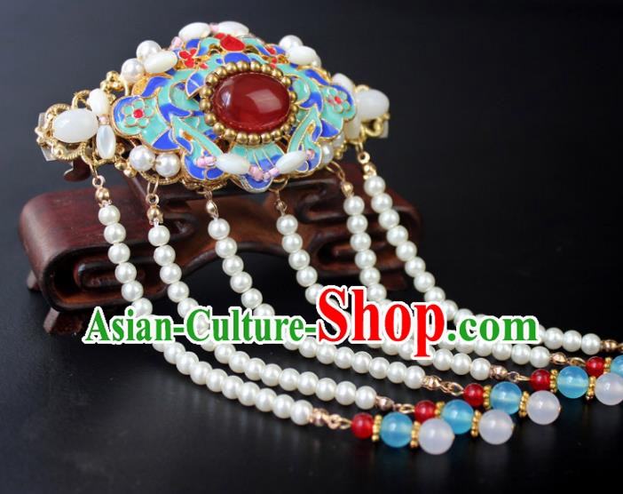 Chinese Ancient Handmade Hair Accessories Beads Tassel Step Shake Hair Stick Blueing Hairpins for Women
