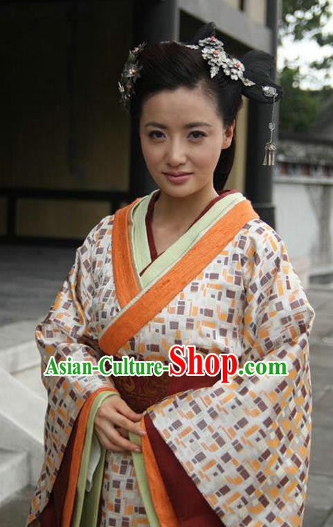 Ancient Traditional Chinese Han Dynasty Palace Lady Replica Costume Hanfu Dress for Women